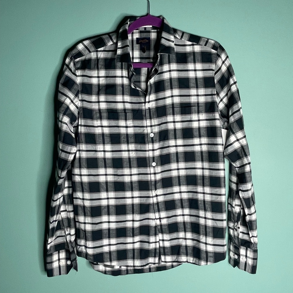 New- good man- mens black white checked button down - small